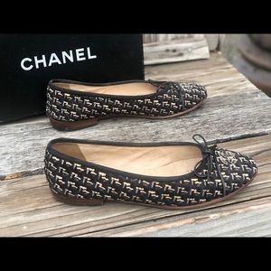 Chanel✨39.5 CC Pattern Canvas ballet flats